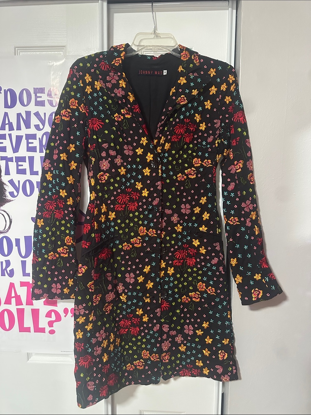 Johnny Was Black Floral Button-Down jacket with Multicolor Embroidery
